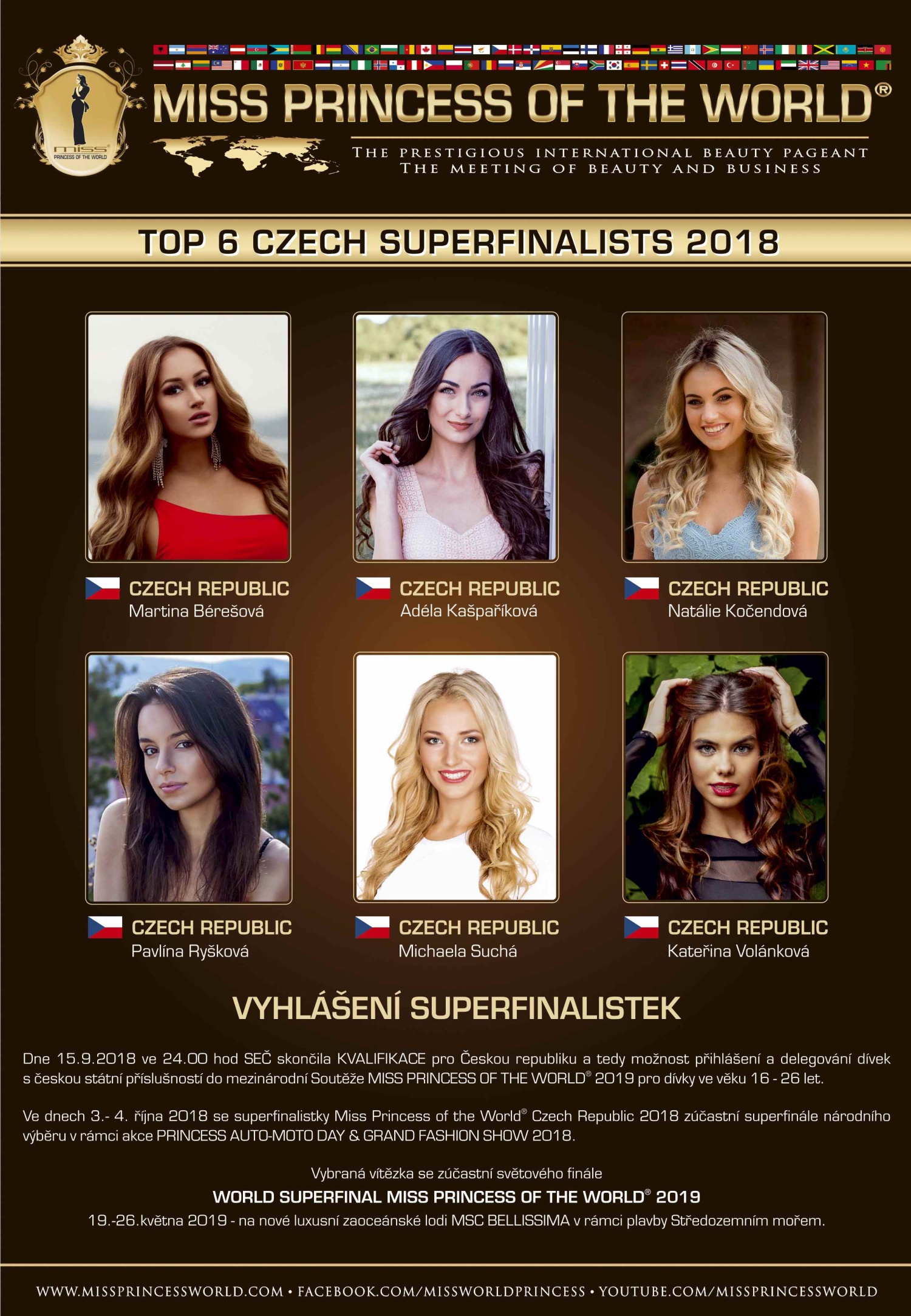 TOP 6 CZECH SUPERFINALISTS of MISS PRINCESS OF THE WORLD® Czech Republic 2018